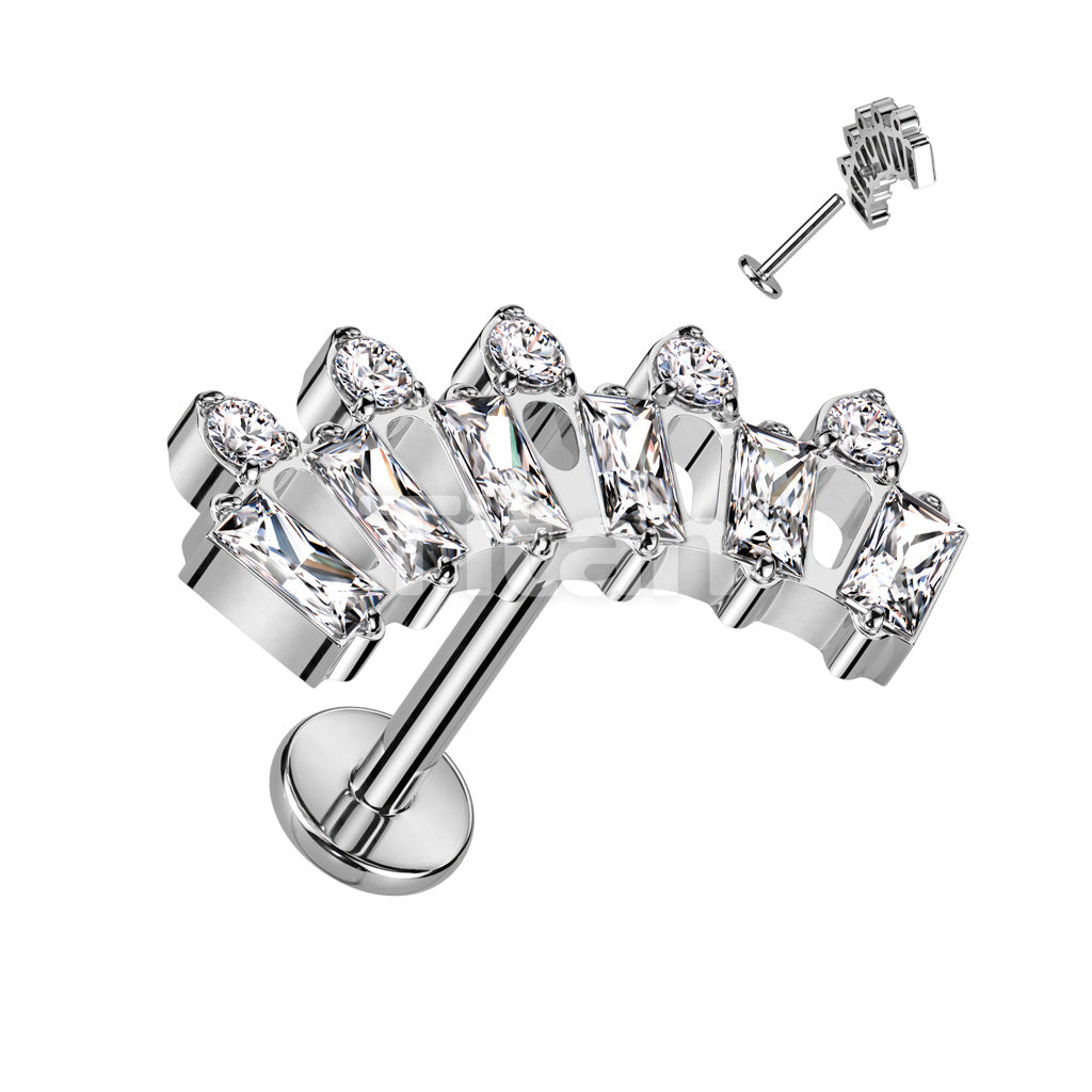 Implant Grade Titanium Internally Threaded Labret With Baguette and Round CZ Fan Top - Image 2