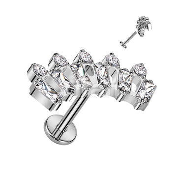 Implant Grade Titanium Internally Threaded Labret With Baguette and Round CZ Fan Top - Image 2