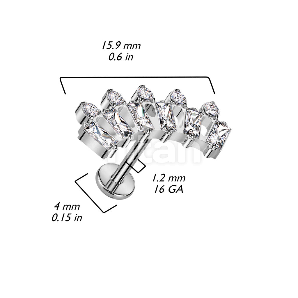 Implant Grade Titanium Internally Threaded Labret With Baguette and Round CZ Fan Top - Image 3