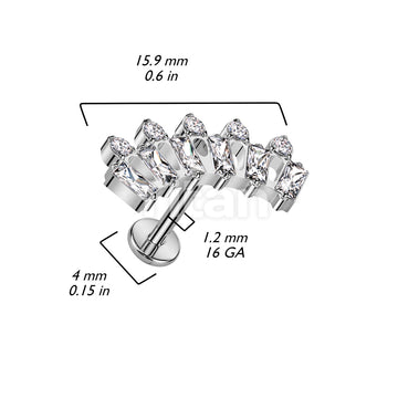 Implant Grade Titanium Internally Threaded Labret With Baguette and Round CZ Fan Top - Image 3
