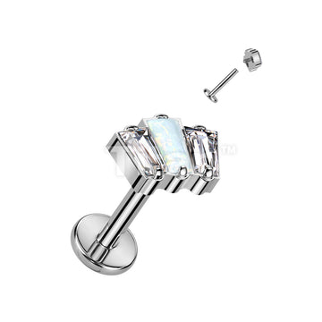 Implant Grade Titanium Internally Threaded 3 Baguette Top With CZ or Opal Center Labret   - Image 2