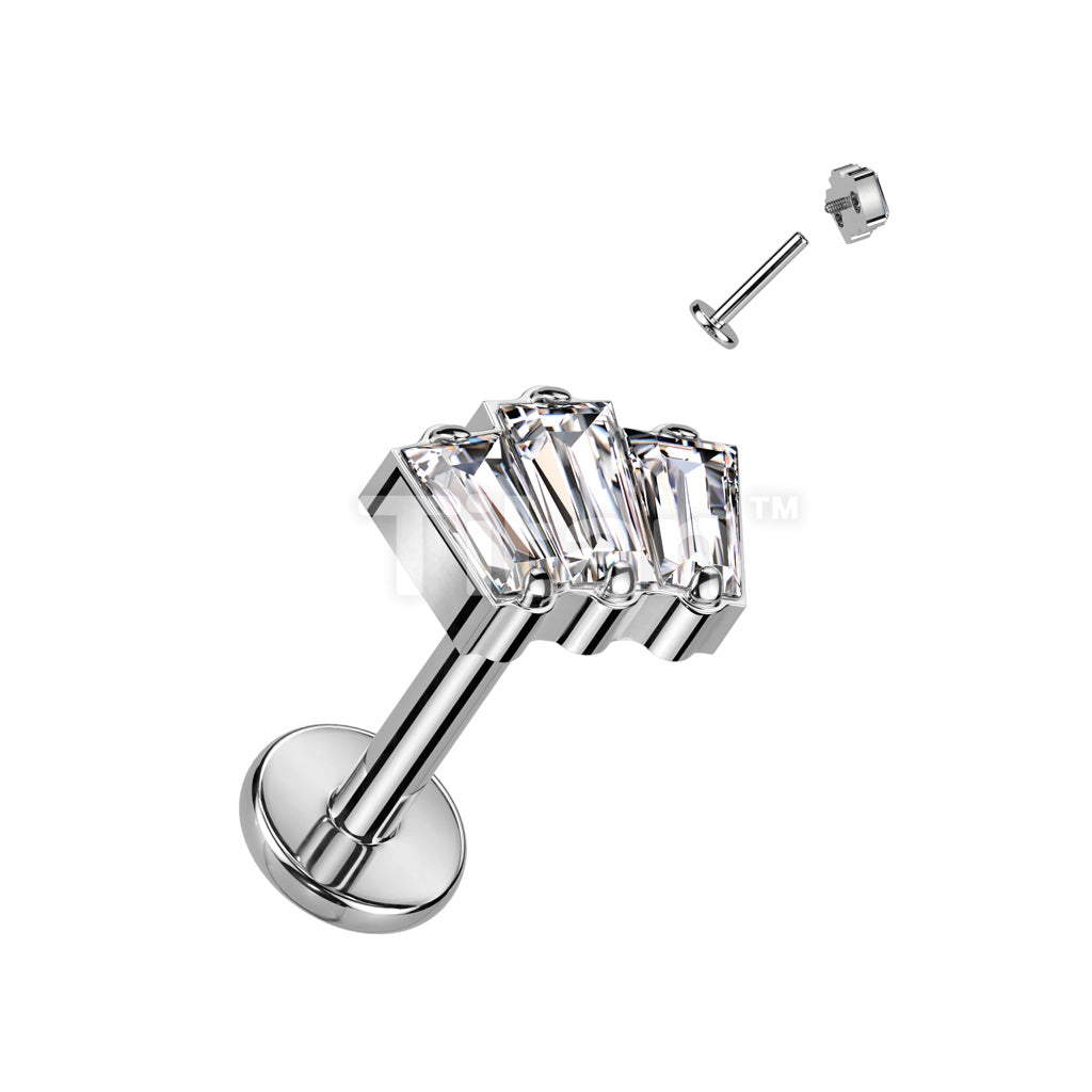 Implant Grade Titanium Internally Threaded 3 Baguette Top With CZ or Opal Center Labret   - Image 3