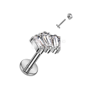 Implant Grade Titanium Internally Threaded 3 Baguette Top With CZ or Opal Center Labret   - Image 3