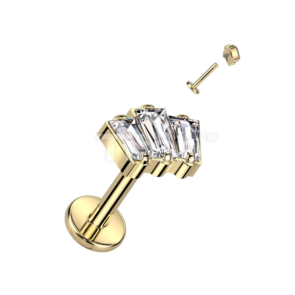 Implant Grade Titanium Internally Threaded 3 Baguette Top With CZ or Opal Center Labret   - Image 4