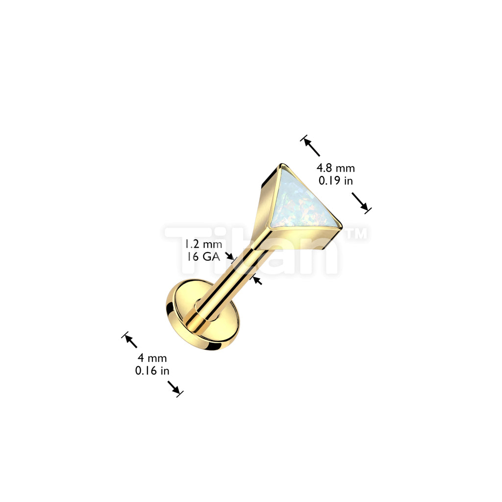 Implant Grade Titanium Internally Threaded Labret With Bezel Set Triangle Opal Top - Image 5