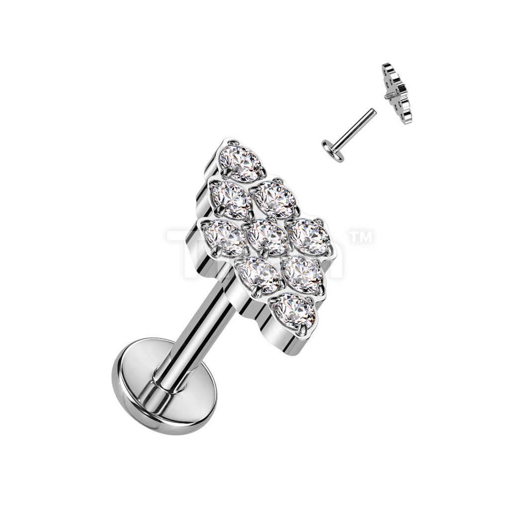 Implant Grade Titanium Internally Threaded Diamond Shaped Top With CNC Set CZ Labret - Image 3