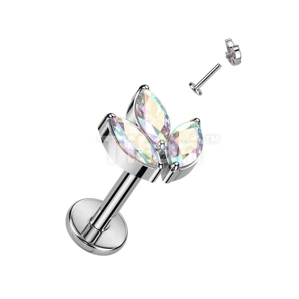 Implant Grade Titanium Internally Threaded With 3 Marquise CZ Leaf Top - Image 3