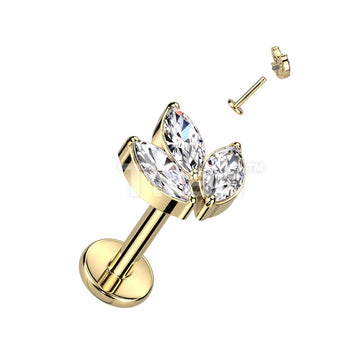 Implant Grade Titanium Internally Threaded With 3 Marquise CZ Leaf Top - Image 5