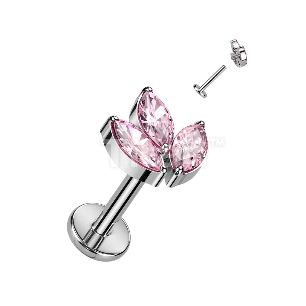 Implant Grade Titanium Internally Threaded With 3 Marquise CZ Leaf Top - Image 7