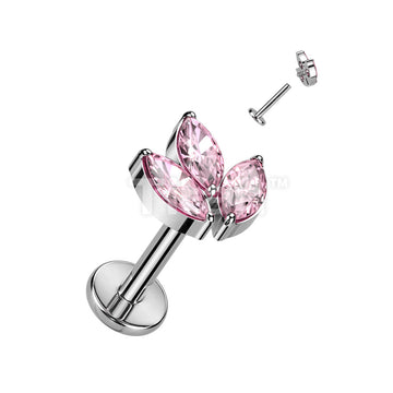 Implant Grade Titanium Internally Threaded With 3 Marquise CZ Leaf Top - Image 7