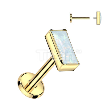 Implant Grade Titanium Internal Thread Labret With Rectangular Bezel Set Opal Top - Image 2