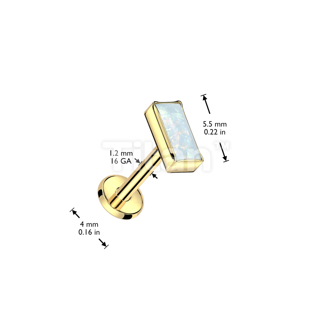 Implant Grade Titanium Internal Thread Labret With Rectangular Bezel Set Opal Top - Image 5