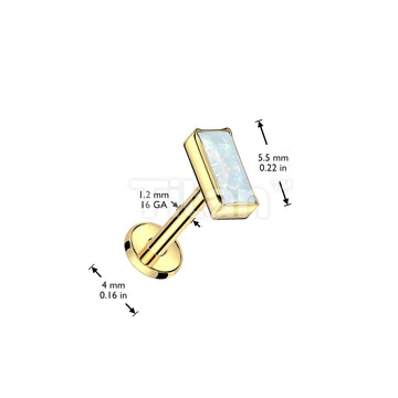 Implant Grade Titanium Internal Thread Labret With Rectangular Bezel Set Opal Top - Image 5