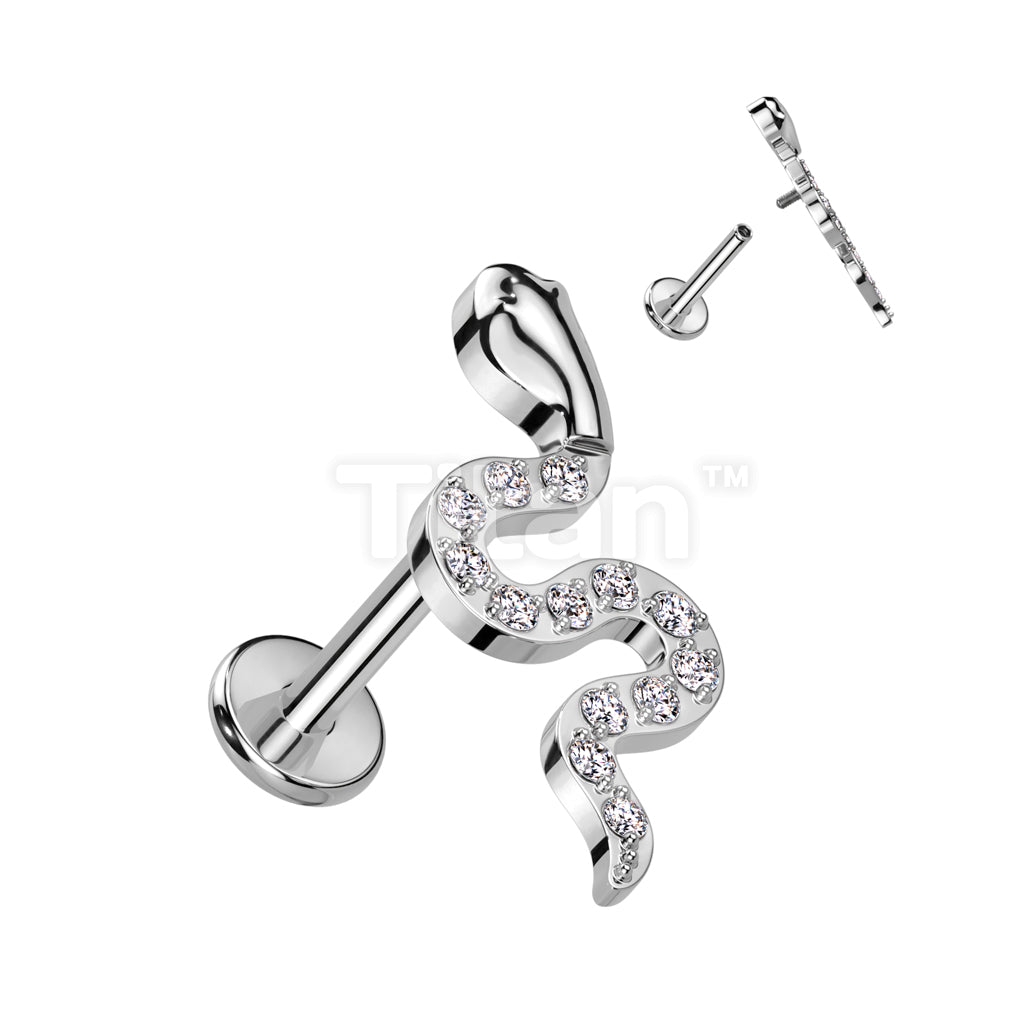 Implant Grade Titanium Internally Threaded Labret With CZ Pave Snake Top - Image 3