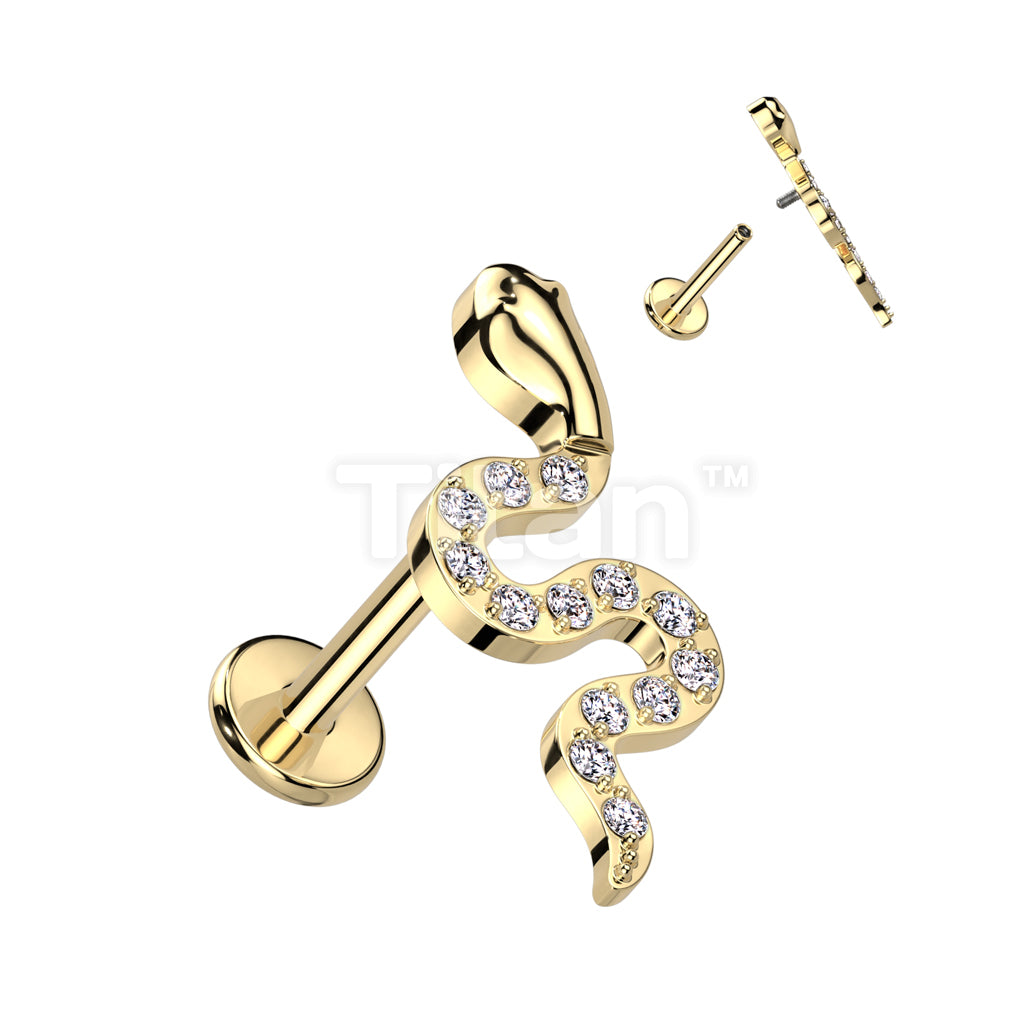 Implant Grade Titanium Internally Threaded Labret With CZ Pave Snake Top - Image 2