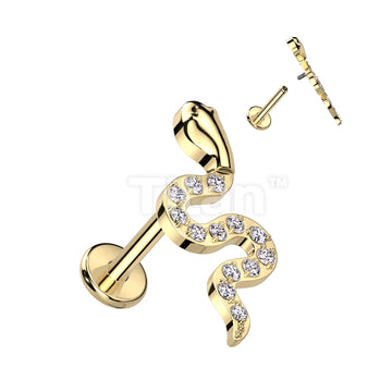 Implant Grade Titanium Internally Threaded Labret With CZ Pave Snake Top - Image 2