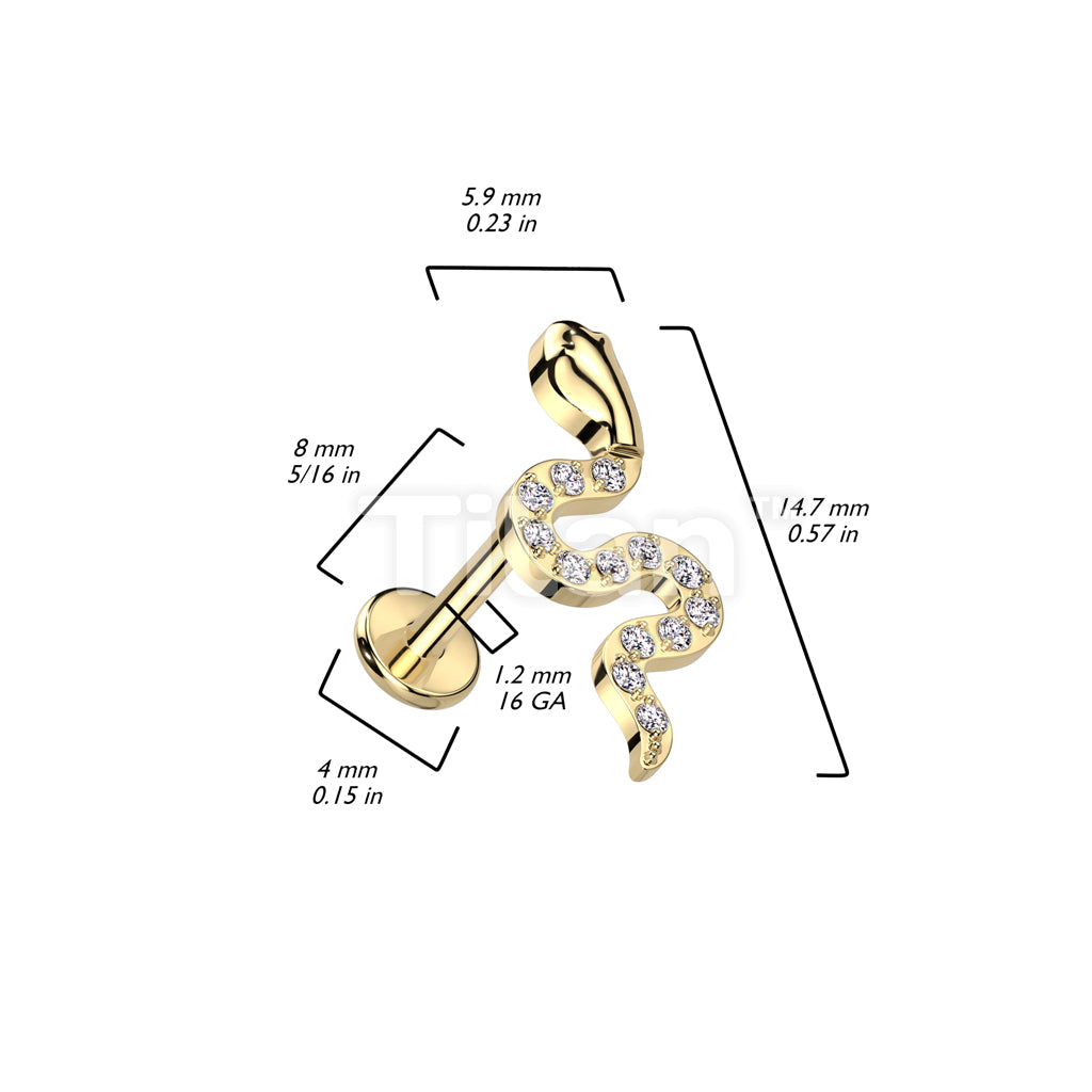 Implant Grade Titanium Internally Threaded Labret With CZ Pave Snake Top - Image 4
