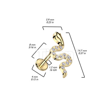 Implant Grade Titanium Internally Threaded Labret With CZ Pave Snake Top - Image 4