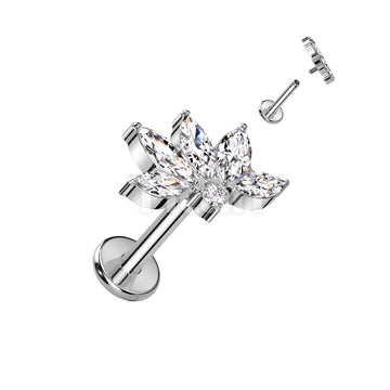 Implant Grade Titanium Internally Threaded Labret With Marquise CZ Flower Top - Image 3