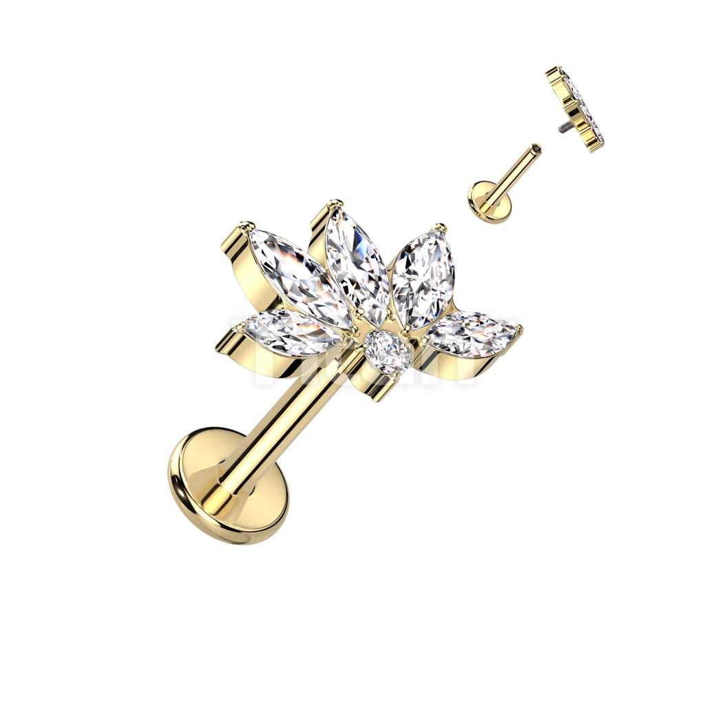 Implant Grade Titanium Internally Threaded Labret With Marquise CZ Flower Top - Image 2