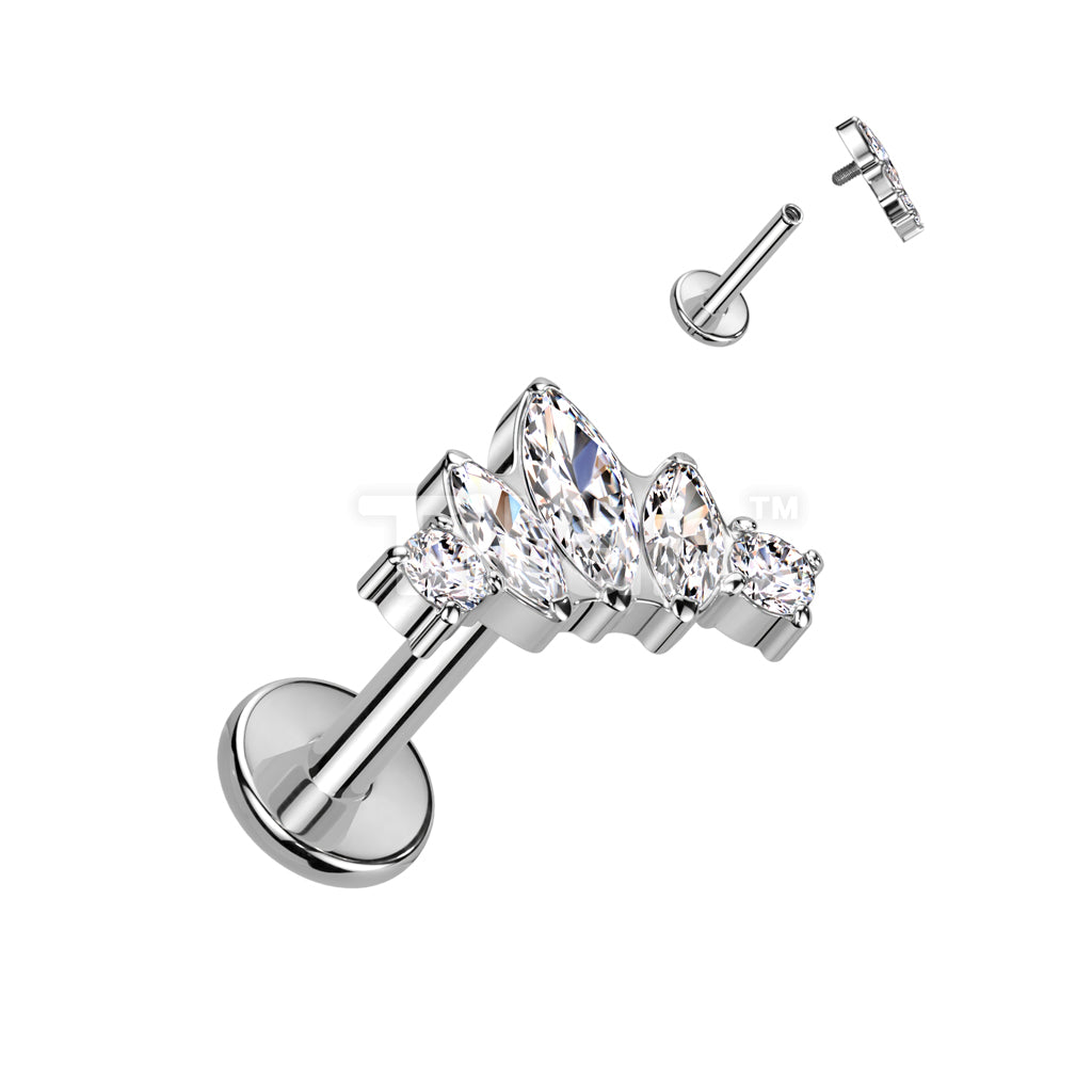 Implant Grade Titanium Internally Threaded Labret With Marquise and Round CZ Fan Top - Image 3