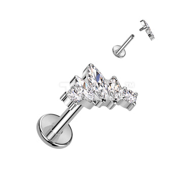 Implant Grade Titanium Internally Threaded Labret With Marquise and Round CZ Fan Top - Image 3