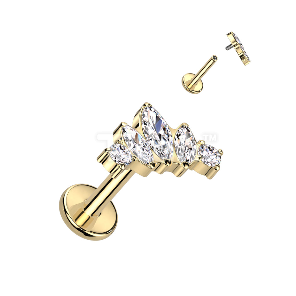 Implant Grade Titanium Internally Threaded Labret With Marquise and Round CZ Fan Top - Image 2