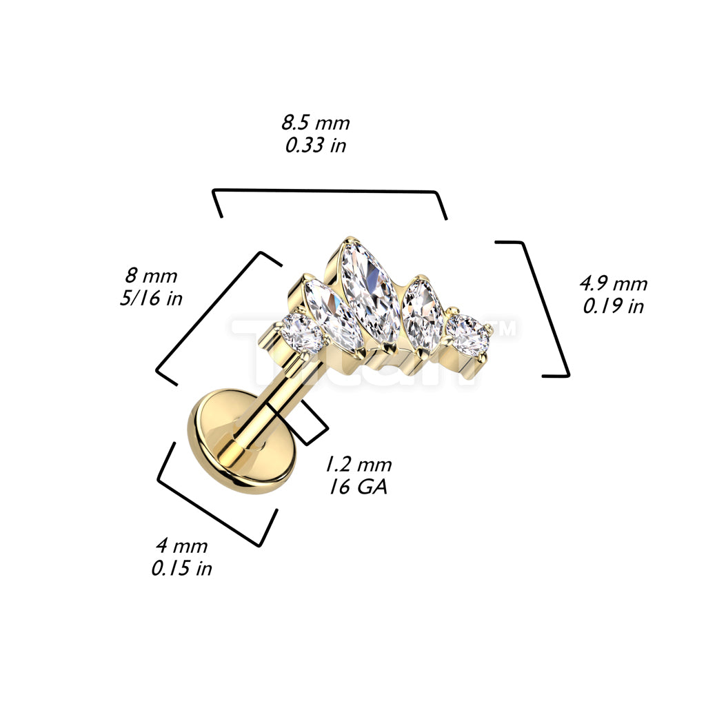 Implant Grade Titanium Internally Threaded Labret With Marquise and Round CZ Fan Top - Image 4