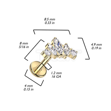 Implant Grade Titanium Internally Threaded Labret With Marquise and Round CZ Fan Top - Image 4