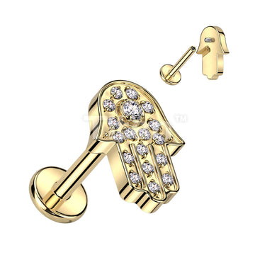 Implant Grade Titanium Internally Threaded Labret With Hamsa Pave CZ Top - Image 2