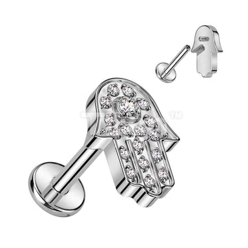 Implant Grade Titanium Internally Threaded Labret With Hamsa Pave CZ Top - Image 3