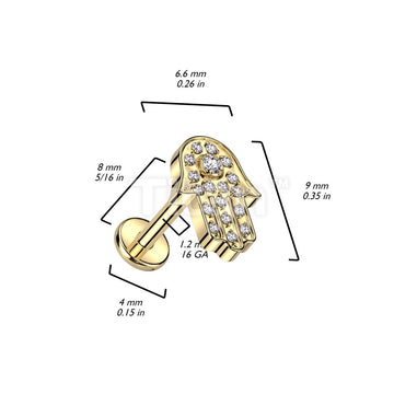 Implant Grade Titanium Internally Threaded Labret With Hamsa Pave CZ Top - Image 4