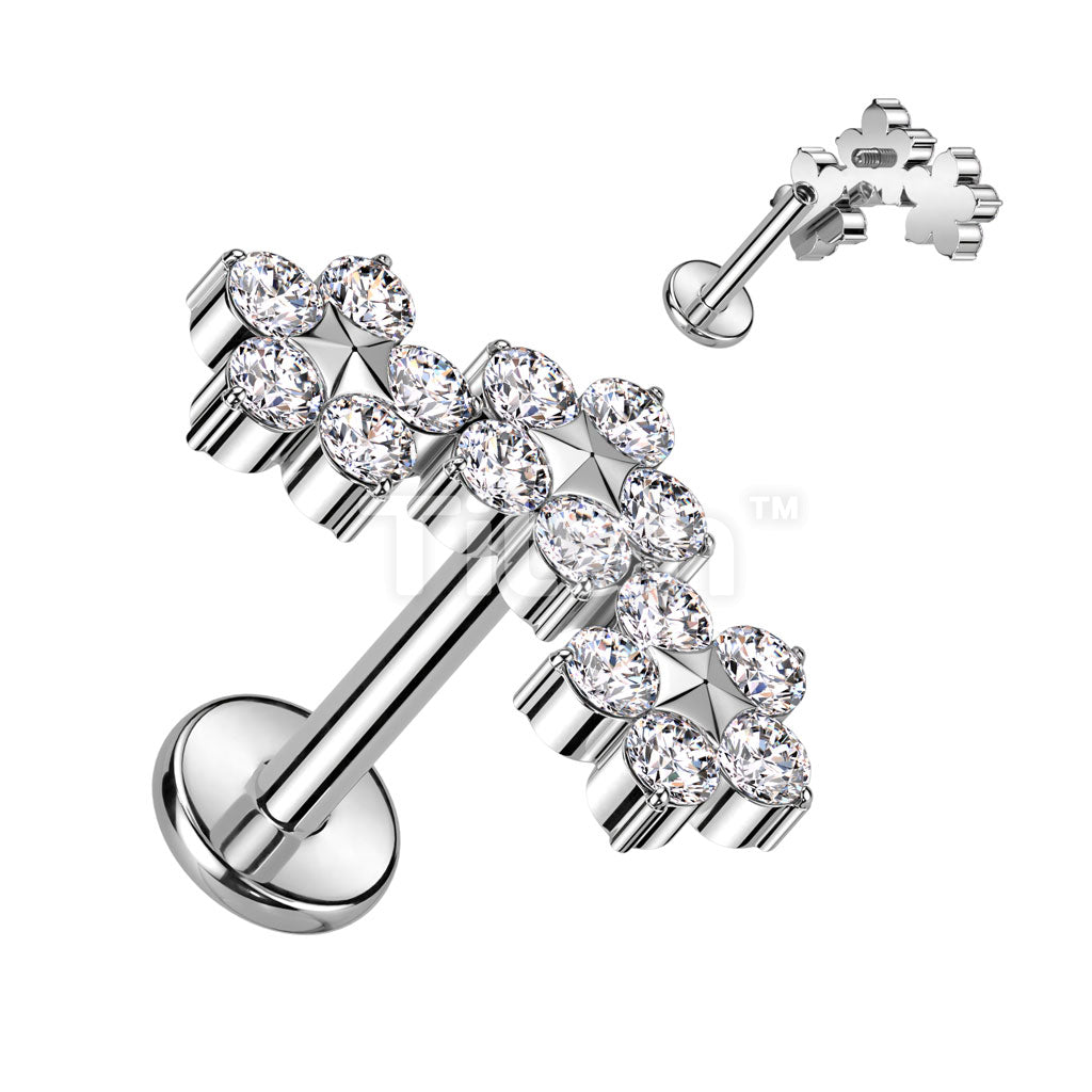 Implant Grade Titanium Internally Threaded Labret With Triple CZ Flower Top - Image 2