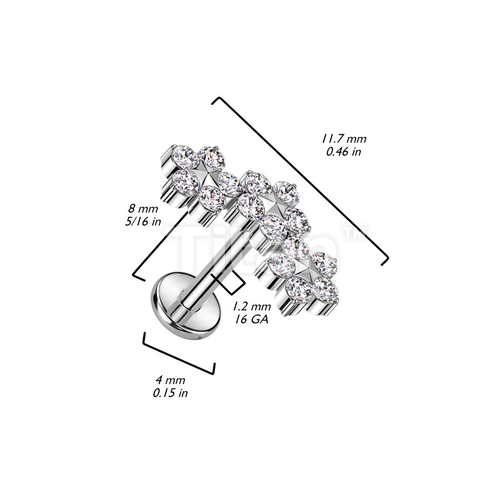 Implant Grade Titanium Internally Threaded Labret With Triple CZ Flower Top - Image 4
