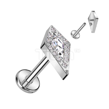 Implant Grade Titanium Internally Threaded Labret With CZ Pave Spear Top - Image 2