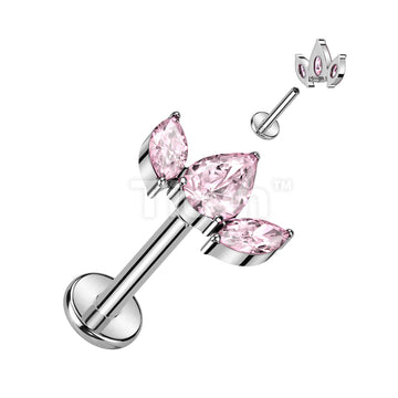 Implant Grade Titanium Internally Threaded Labret With Pear CZ Between 2 Marquise CZ Top - Image 4