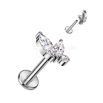 Implant Grade Titanium Internally Threaded Labret With Double Marquise and Round CZ Top - Image 2