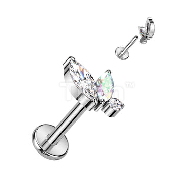 Implant Grade Titanium Internally Threaded Labret With Double Marquise and Round CZ Top - Image 3
