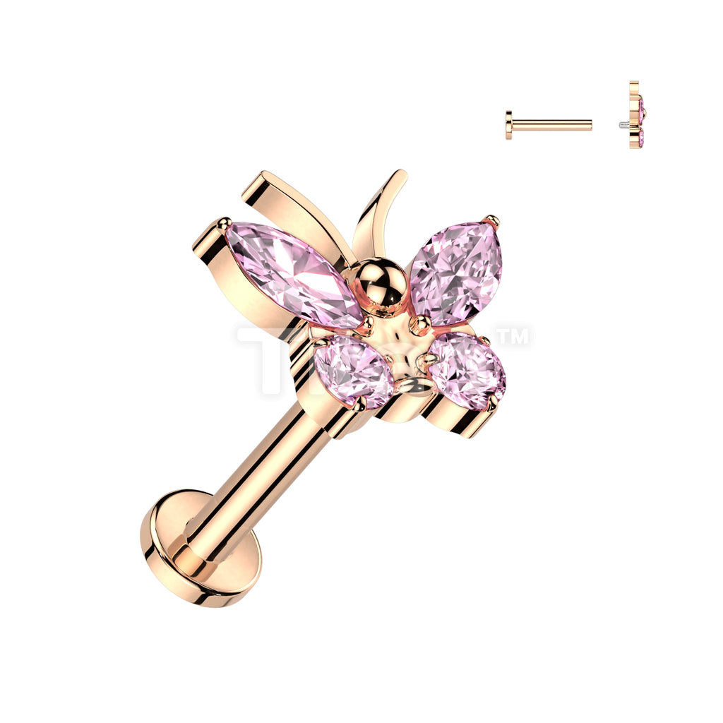Implant Grade Titanium Internally Threaded Labret With CZ Butterfly Top - Image 5