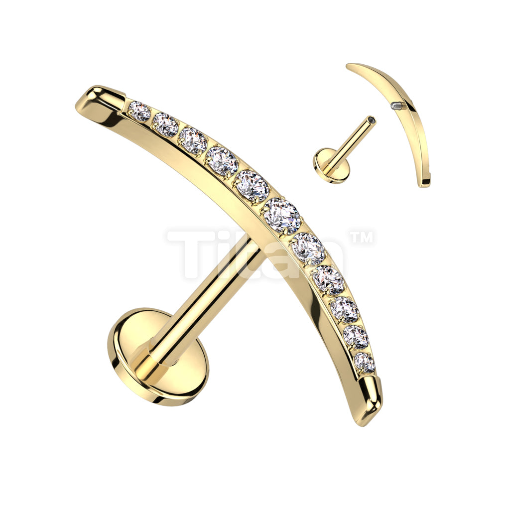 Implant Grade Titanium Internally Threaded Labret With CZ Pave Long Crescent Moon Top - Image 3