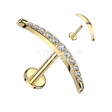 Implant Grade Titanium Internally Threaded Labret With CZ Pave Long Crescent Moon Top - Image 3