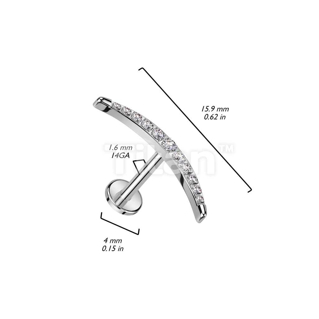 Implant Grade Titanium Internally Threaded Labret With CZ Pave Long Crescent Moon Top - Image 4