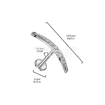 Implant Grade Titanium Internally Threaded Labret With CZ Pave Long Crescent Moon Top - Image 4