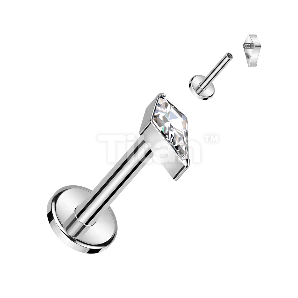 Implant Grade Titanium Internally Threaded Labret With Diamond Shaped CZ or Opal Spear Top - Image 2