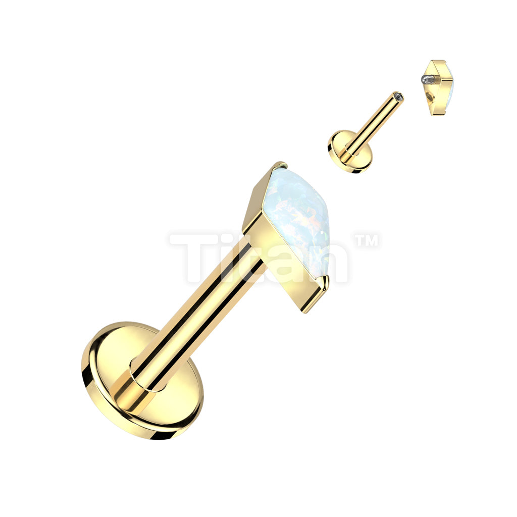 Implant Grade Titanium Internally Threaded Labret With Diamond Shaped CZ or Opal Spear Top - Image 3