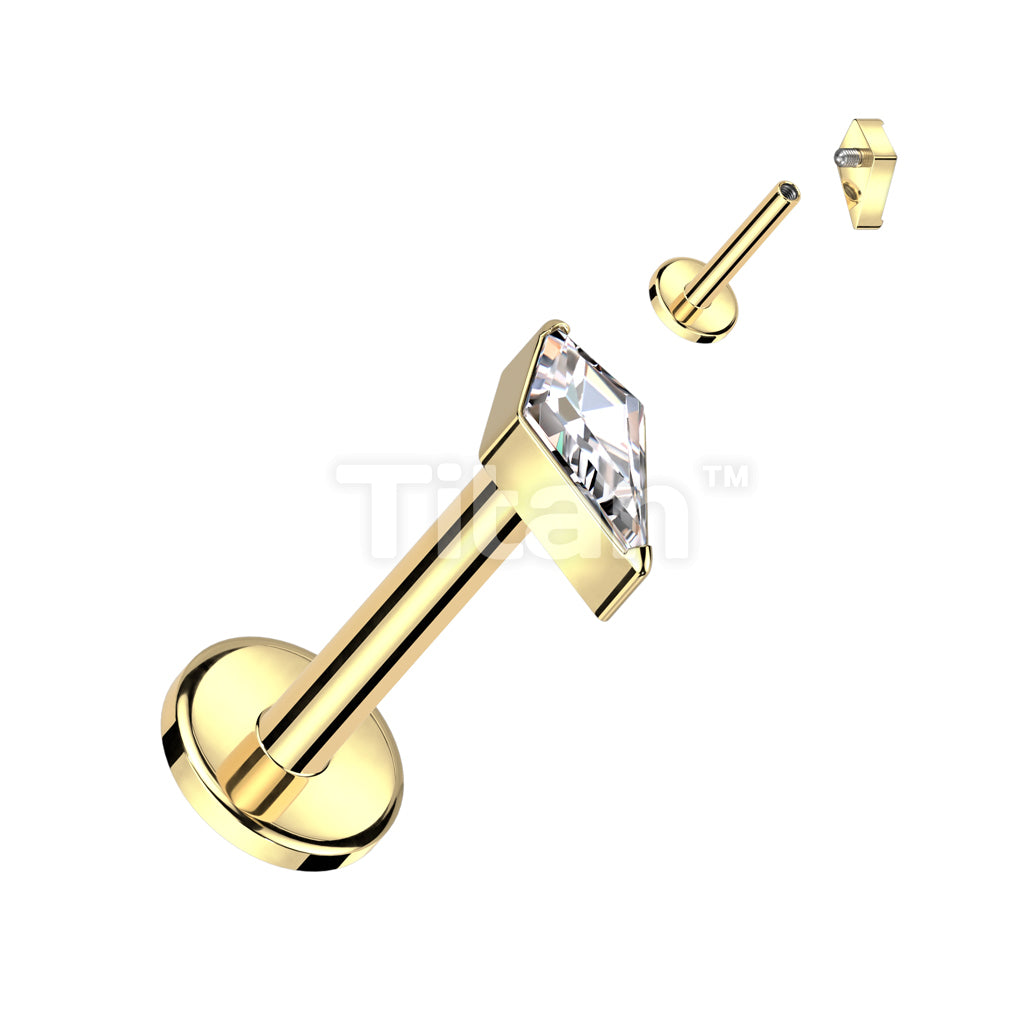 Implant Grade Titanium Internally Threaded Labret With Diamond Shaped CZ or Opal Spear Top - Image 4