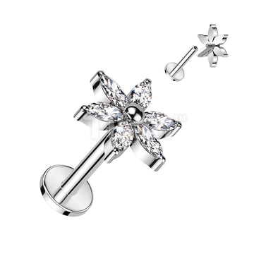 Implant Grade Titanium Internally Threaded Labret With 6 Marquise CZ Petals Flower - Image 2