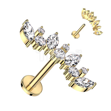 Implant Grade Titanium Internally Threaded Labret With Round and Marquise CZ Curved Top - Image 3