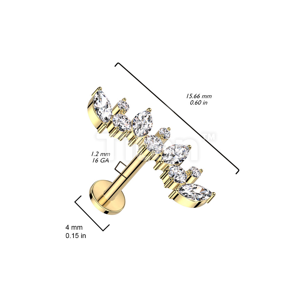 Implant Grade Titanium Internally Threaded Labret With Round and Marquise CZ Curved Top - Image 4