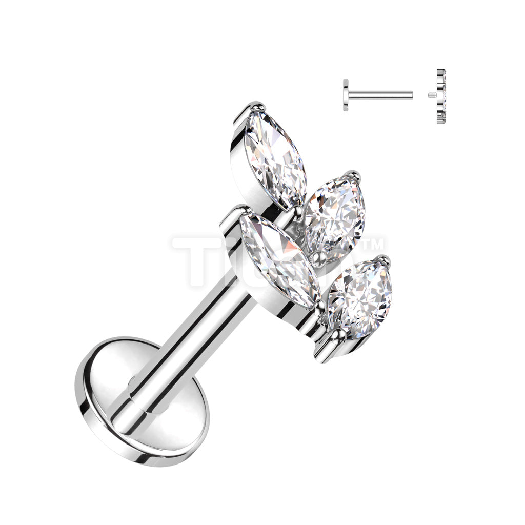 Implant Grade Titanium Internally Threaded Labret With Marquise CZ Leaf Top - Image 2